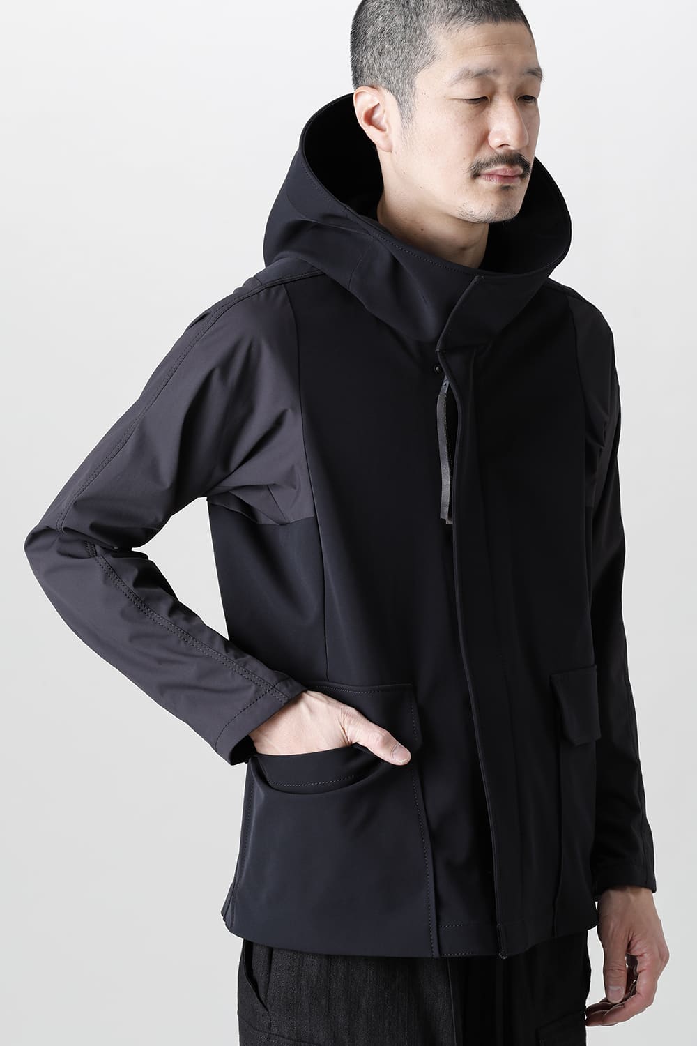 Hooded jacket merino wool jersey bonding