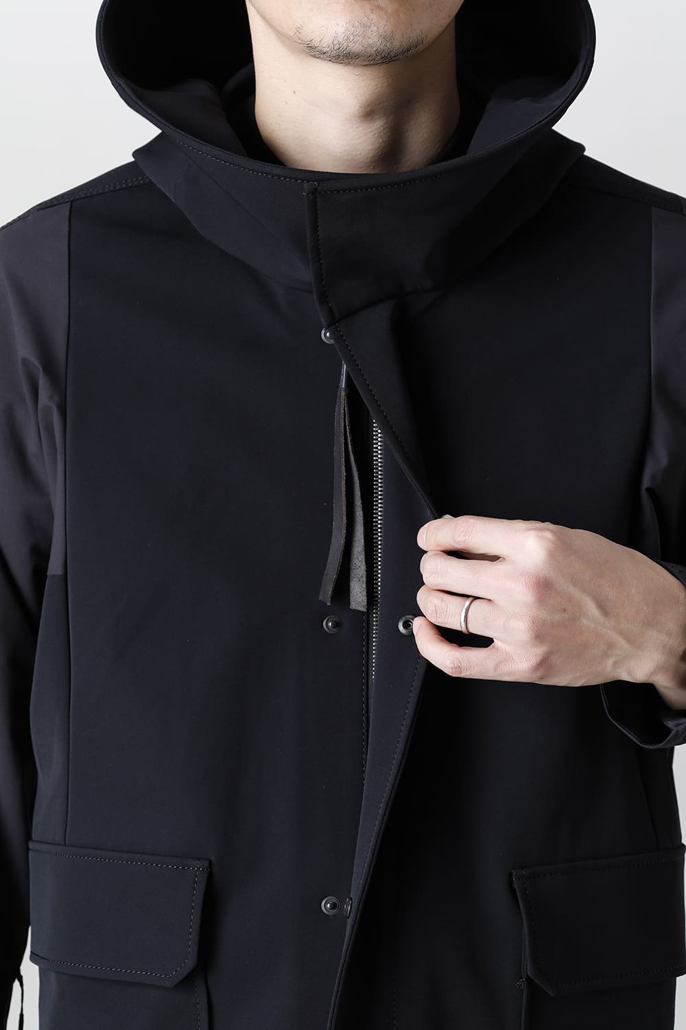 Hooded jacket merino wool jersey bonding