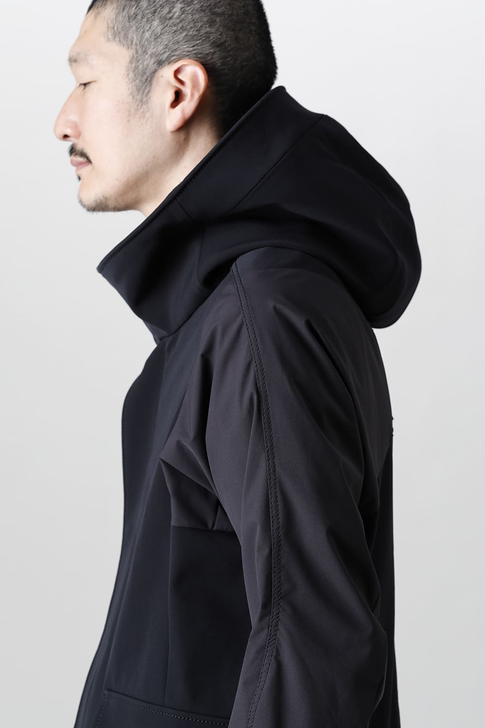 Hooded jacket merino wool jersey bonding