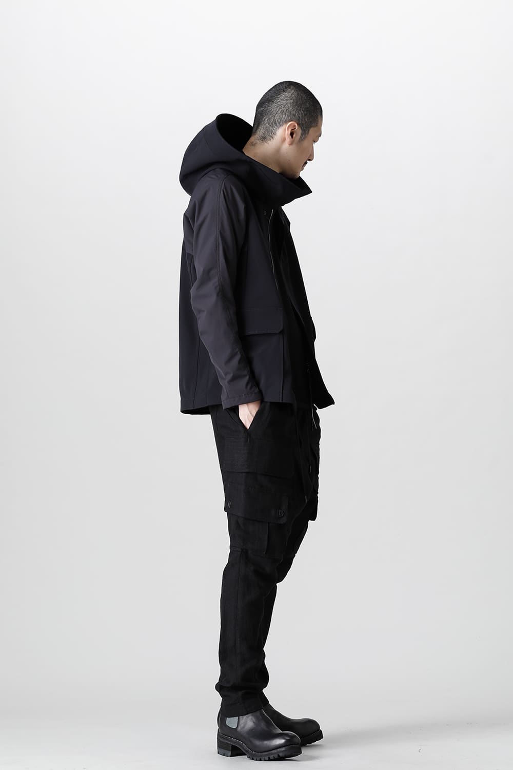 Hooded jacket merino wool jersey bonding