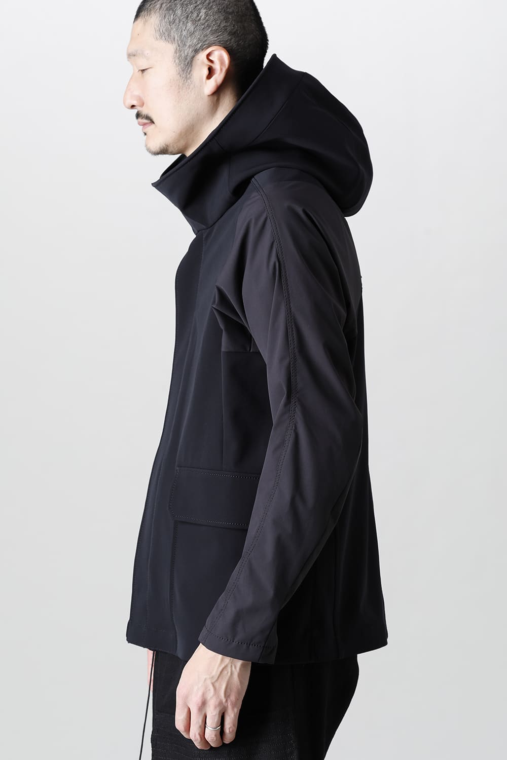 Hooded jacket merino wool jersey bonding