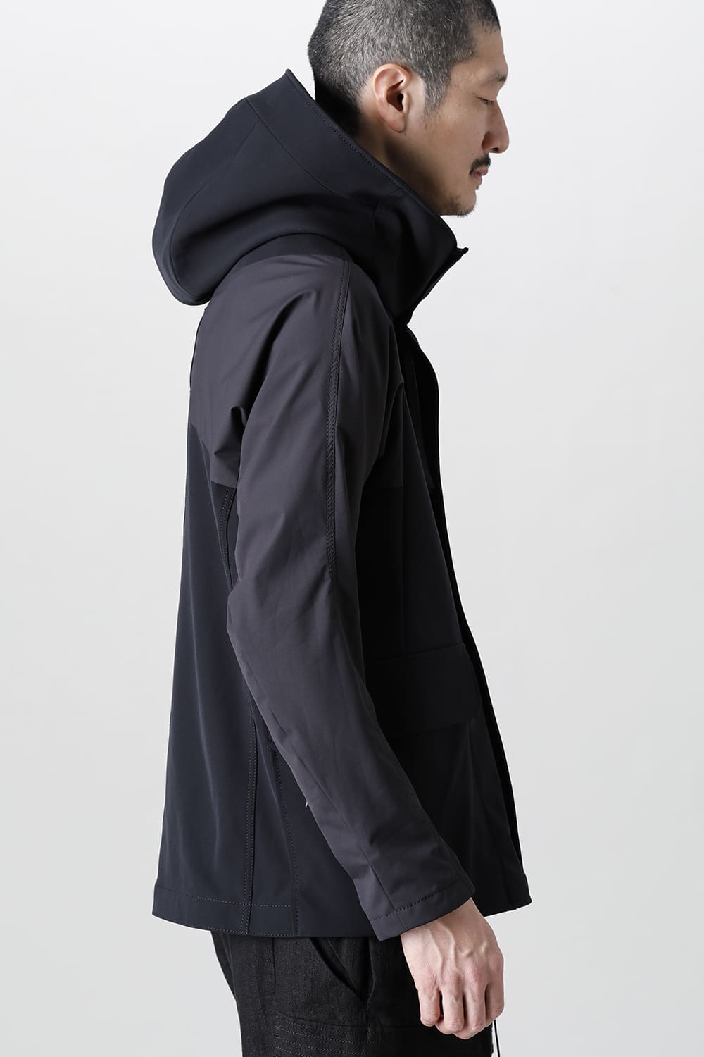 Hooded jacket merino wool jersey bonding