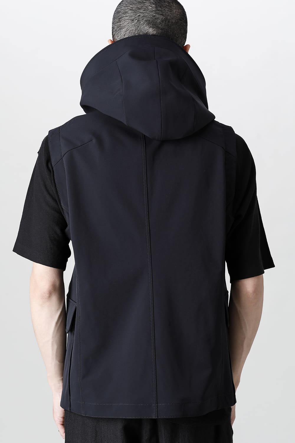 Sleeveless hooded jacket merino wool jersey bonding