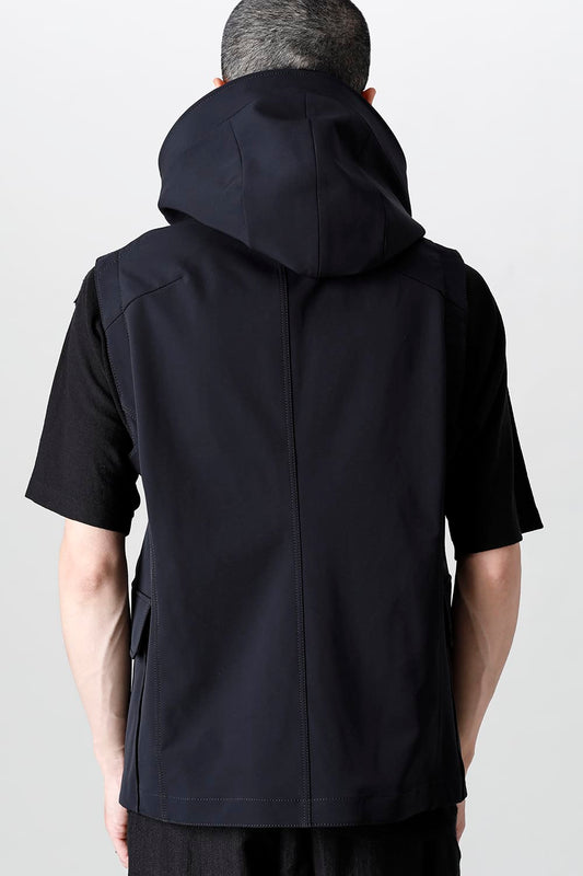 Sleeveless hooded jacket merino wool jersey bonding