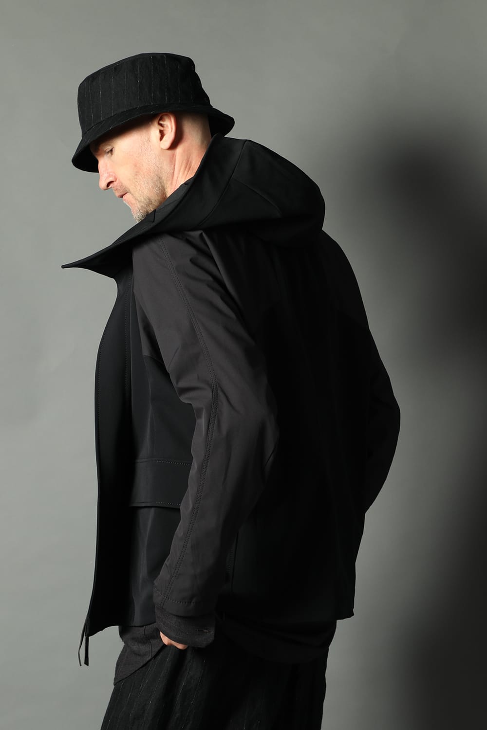 Hooded jacket merino wool jersey bonding