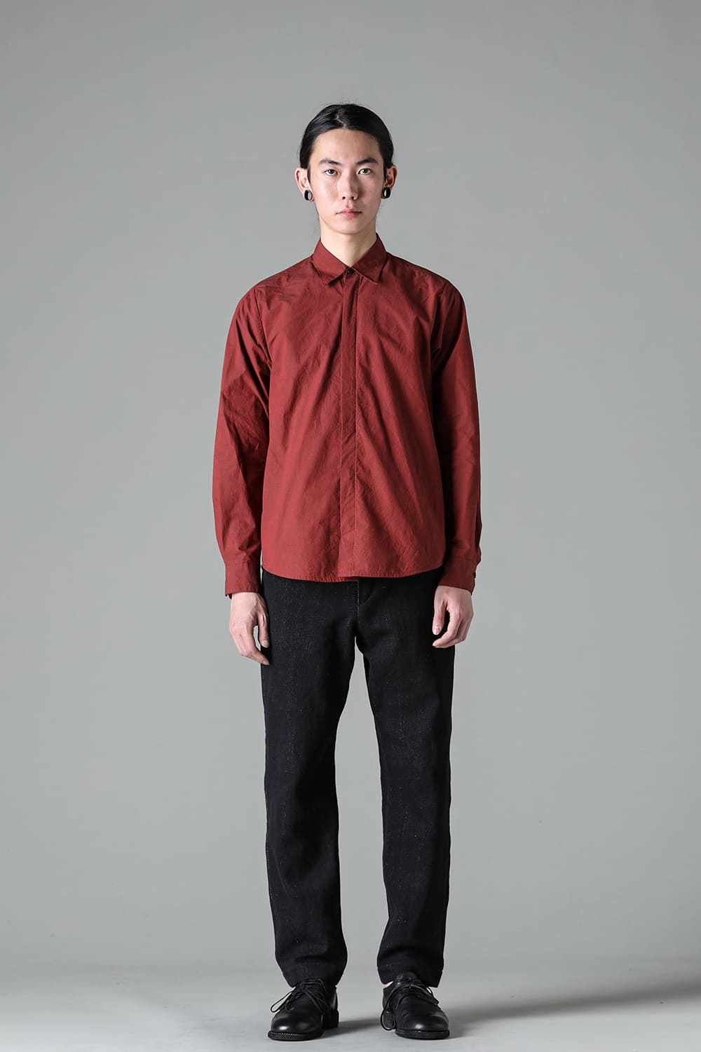 fly front shirt wine red - A