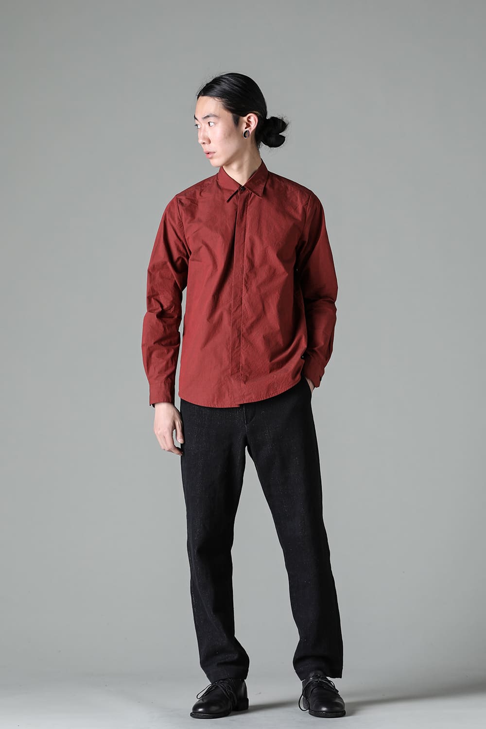 fly front shirt wine red - A