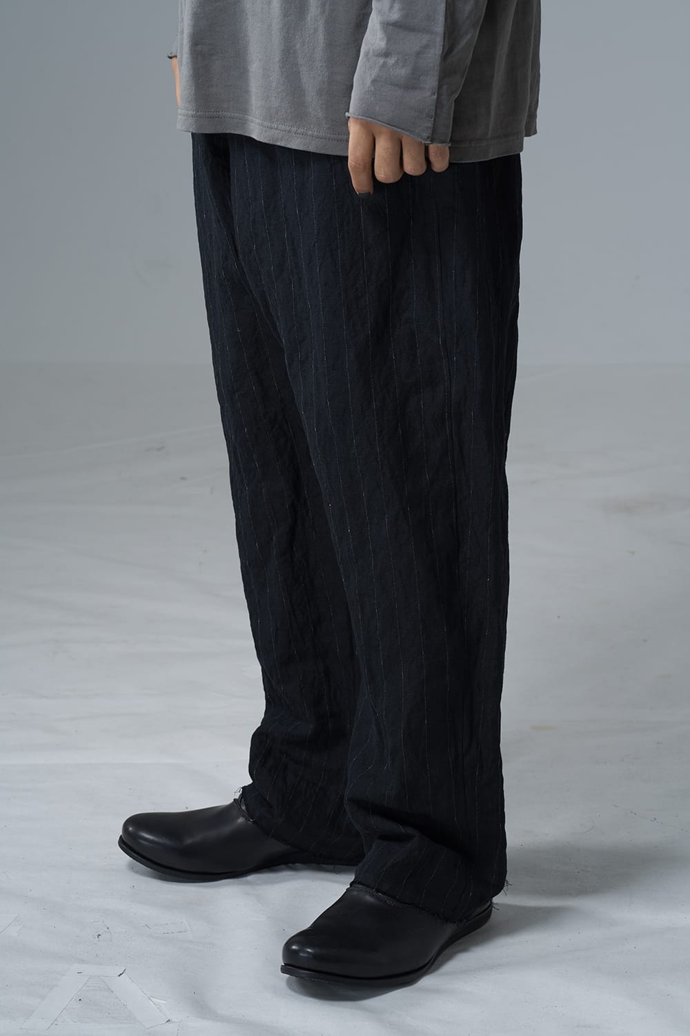 Relaxe pants cotton linen metal shrink