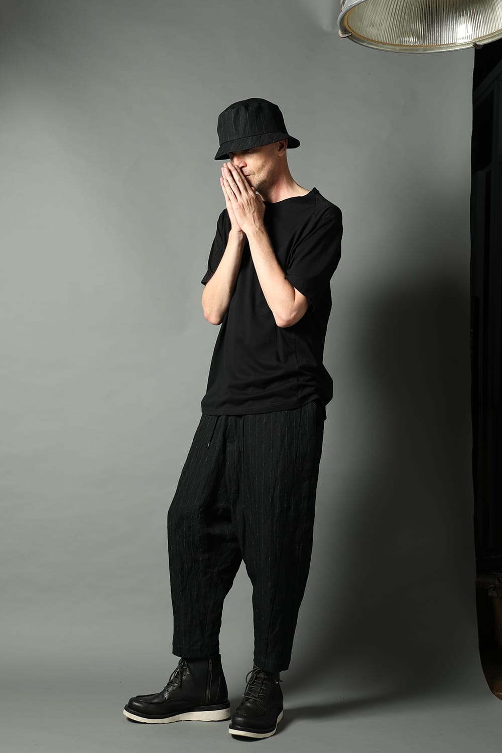 Dropcroch cropped pants cotton linen metal shrink