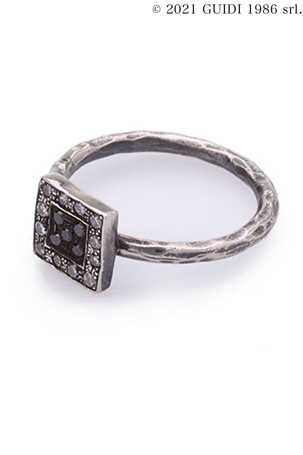 G-AN02DN_NANO - Leather Motif Black Diamond Square Ring Mini