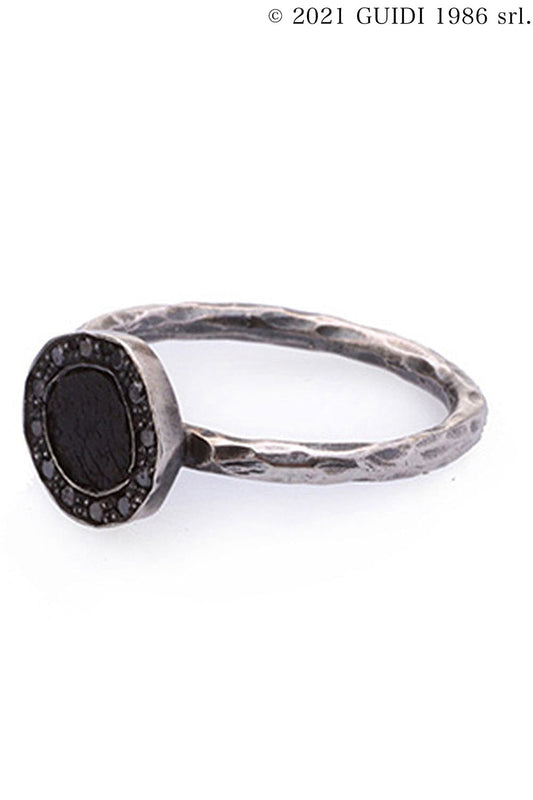 G-AN03DN_NANO - Leather Motif Black Diamond Round Ring Mini
