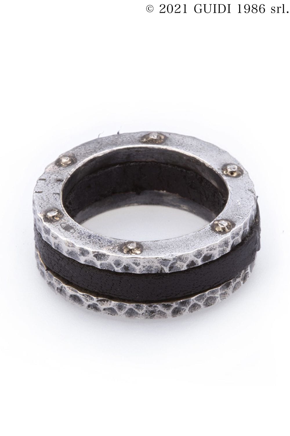 G-AN17 - Round Leather × Silver Motif Ring