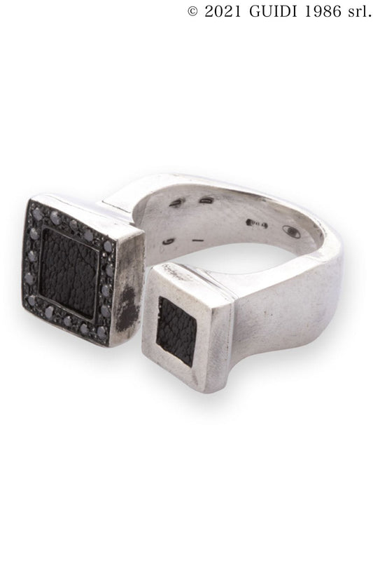 G-AN20DN - Square Black Diamond x Leather Motif Ring