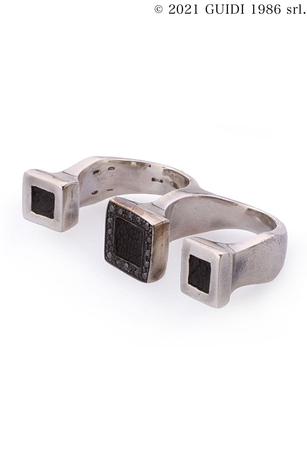 G-AN22DN - Square Black Diamond x Leather Motif Double Ring