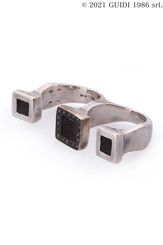 G-AN22DN - Square Black Diamond x Leather Motif Double Ring
