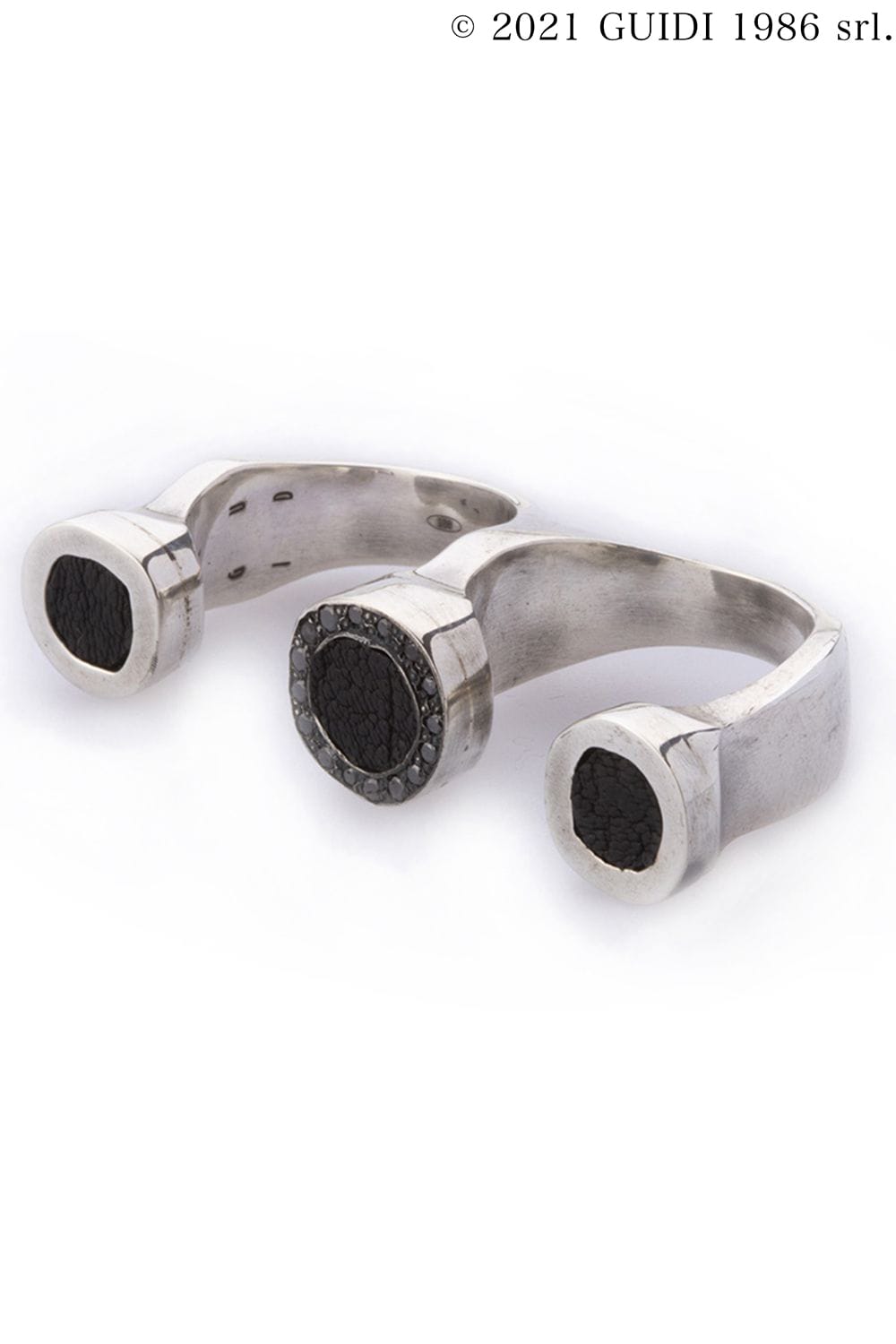 G-AN23DN - Round Black Diamond/Leather Motif Double Ring