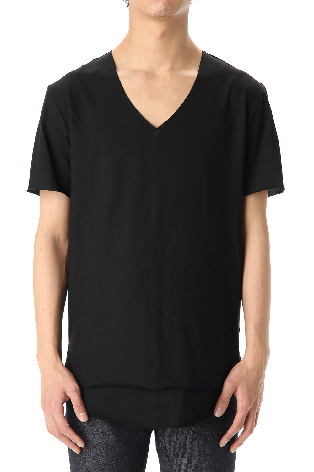 Layered cutsew V-neck - Black