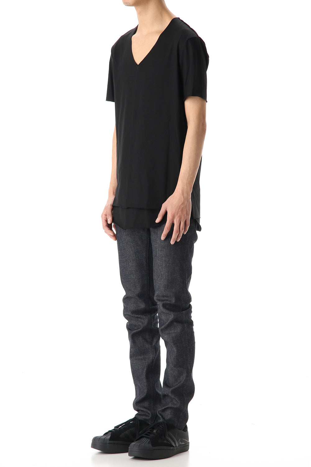 Layered cutsew V-neck - Black