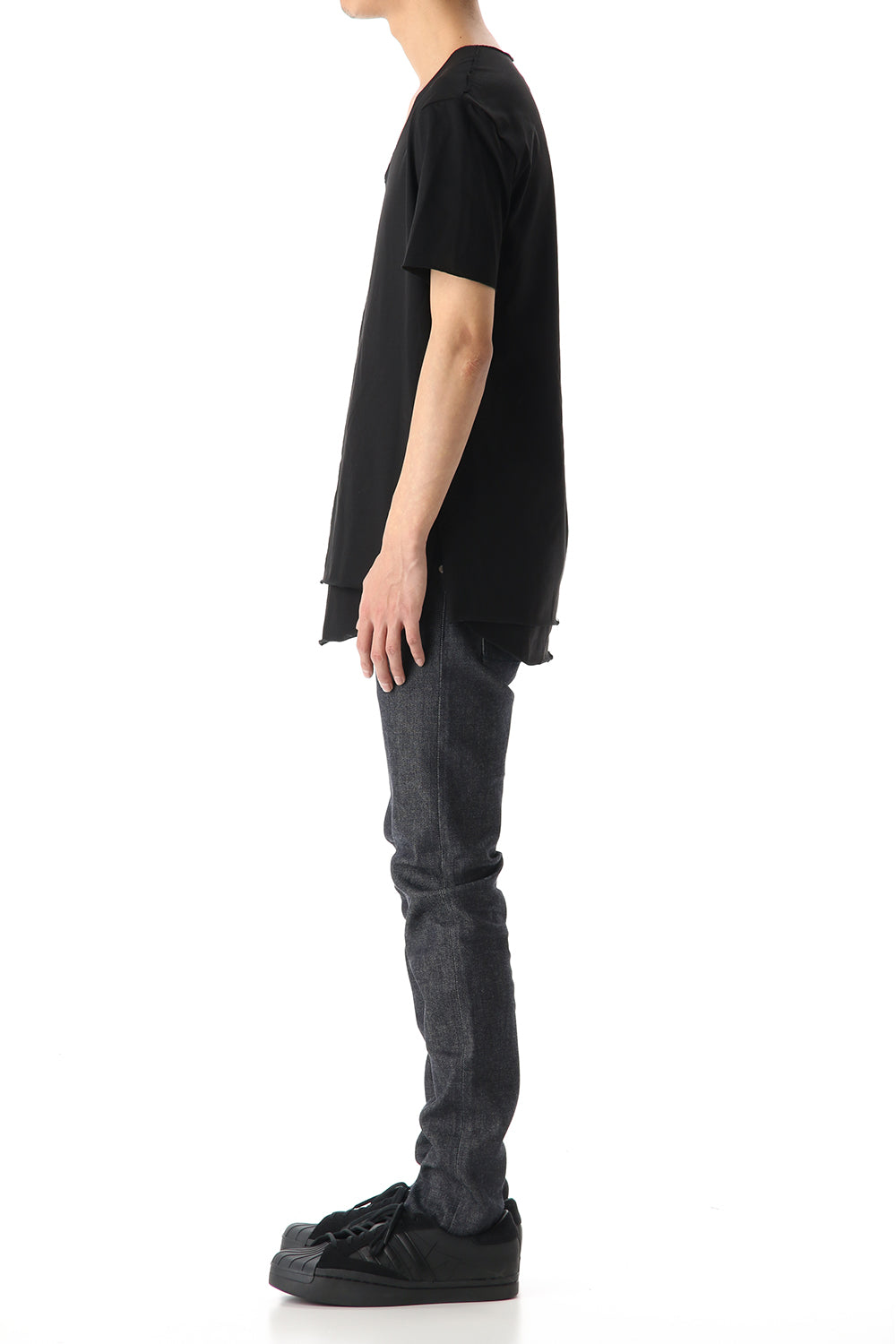 Layered cutsew V-neck - Black