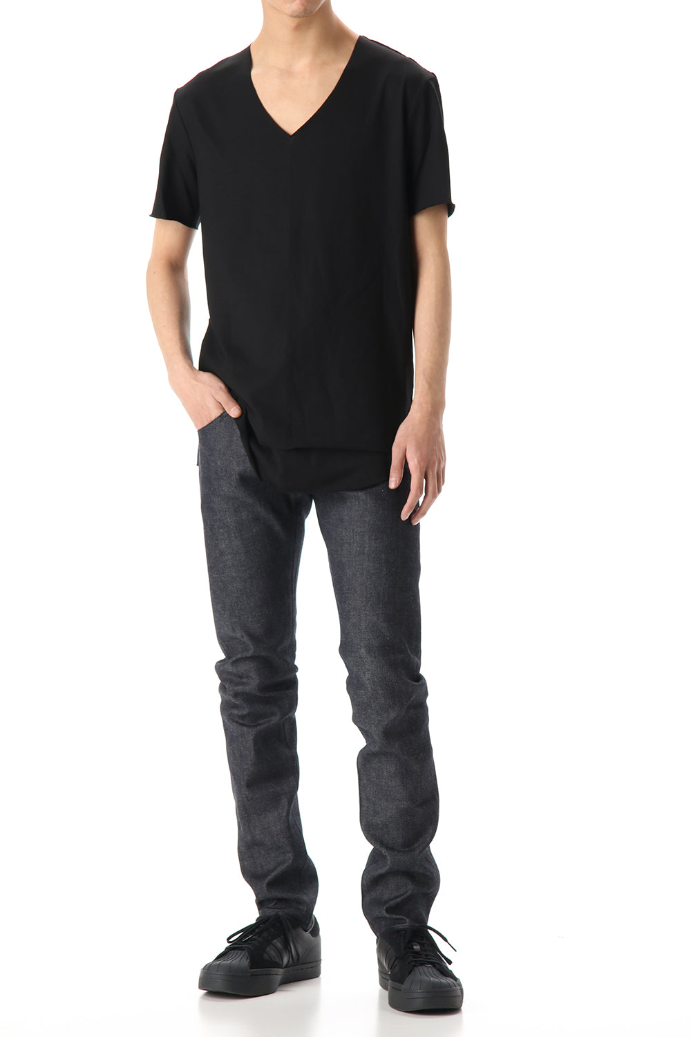 Layered cutsew V-neck - Black