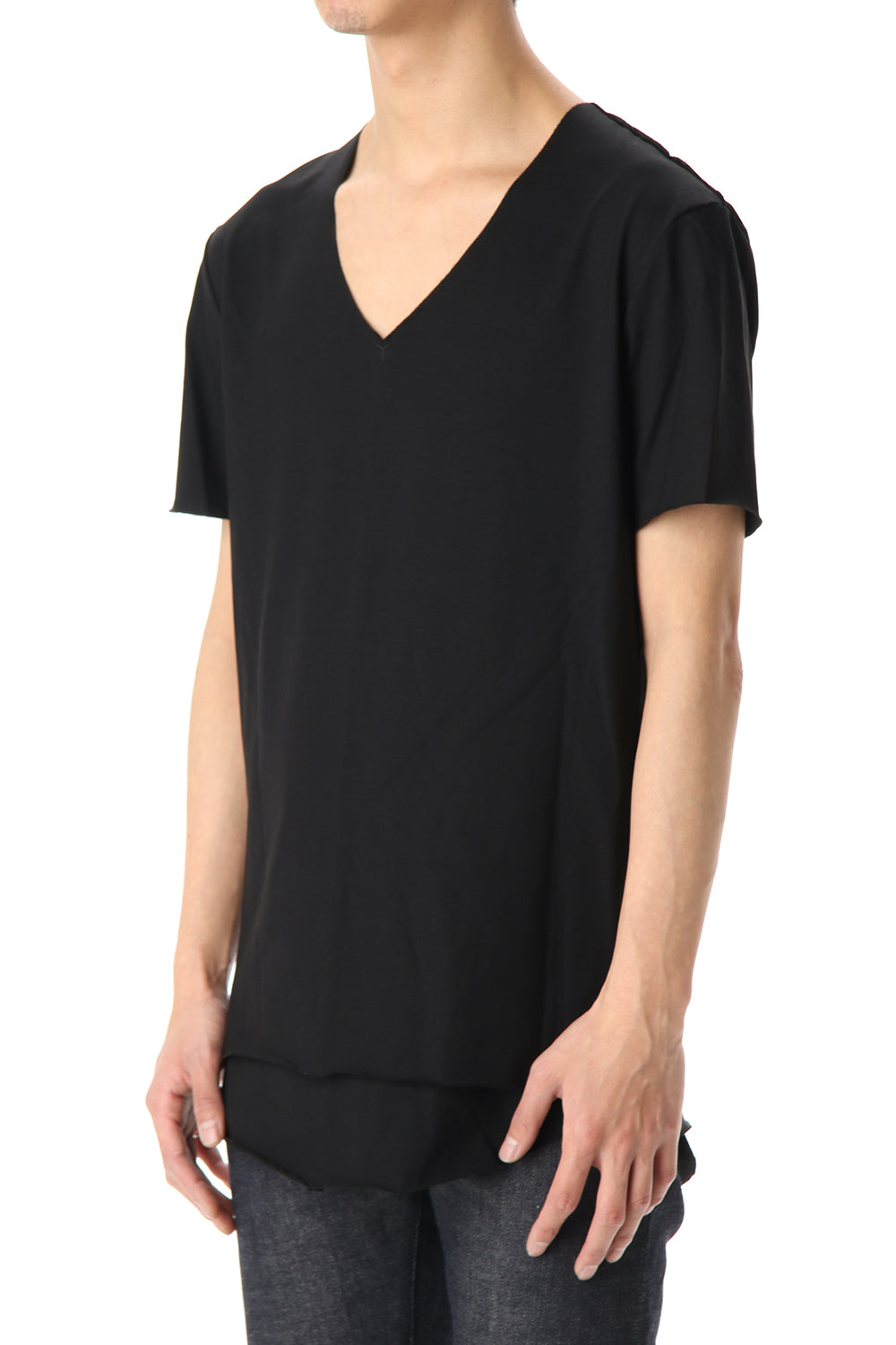 Layered cutsew V-neck - Black