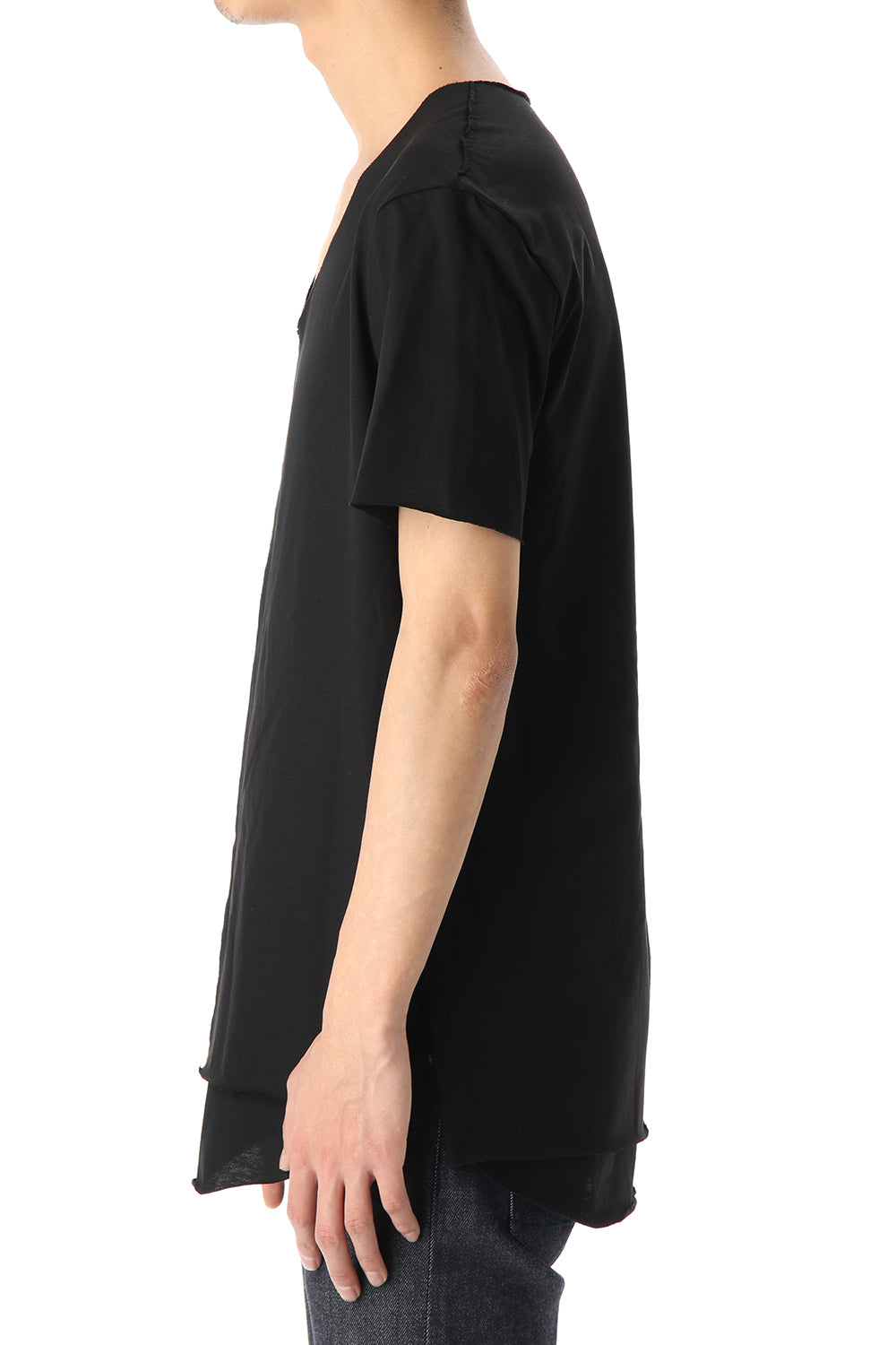 Layered cutsew V-neck - Black