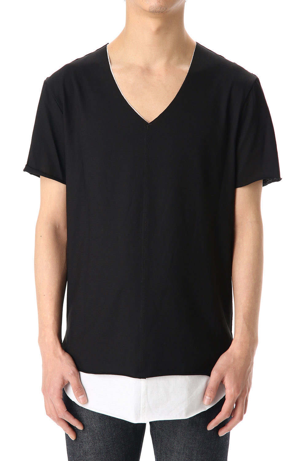 Layered cutsew V-neck - White / Black