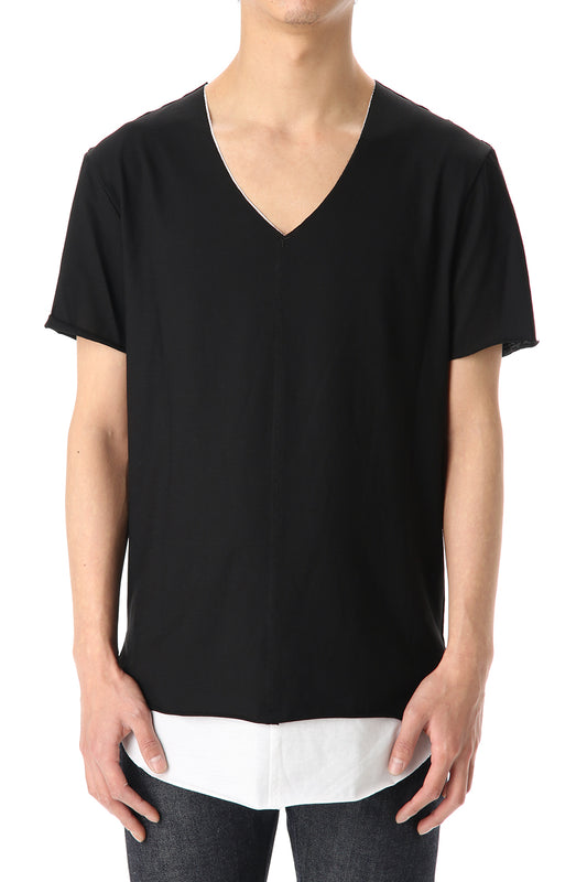 Layered cutsew V-neck - White / Black
