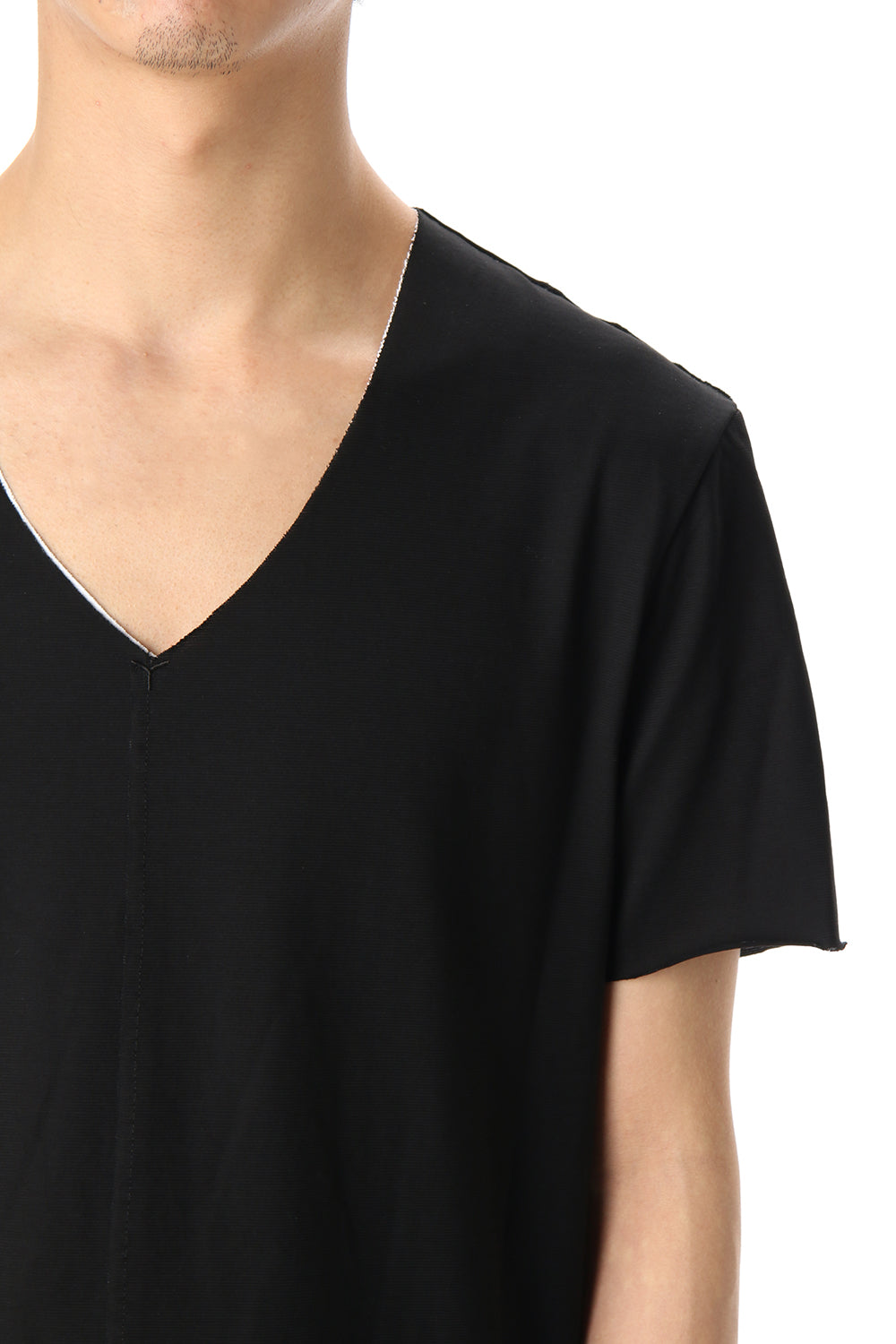Layered cutsew V-neck - White / Black