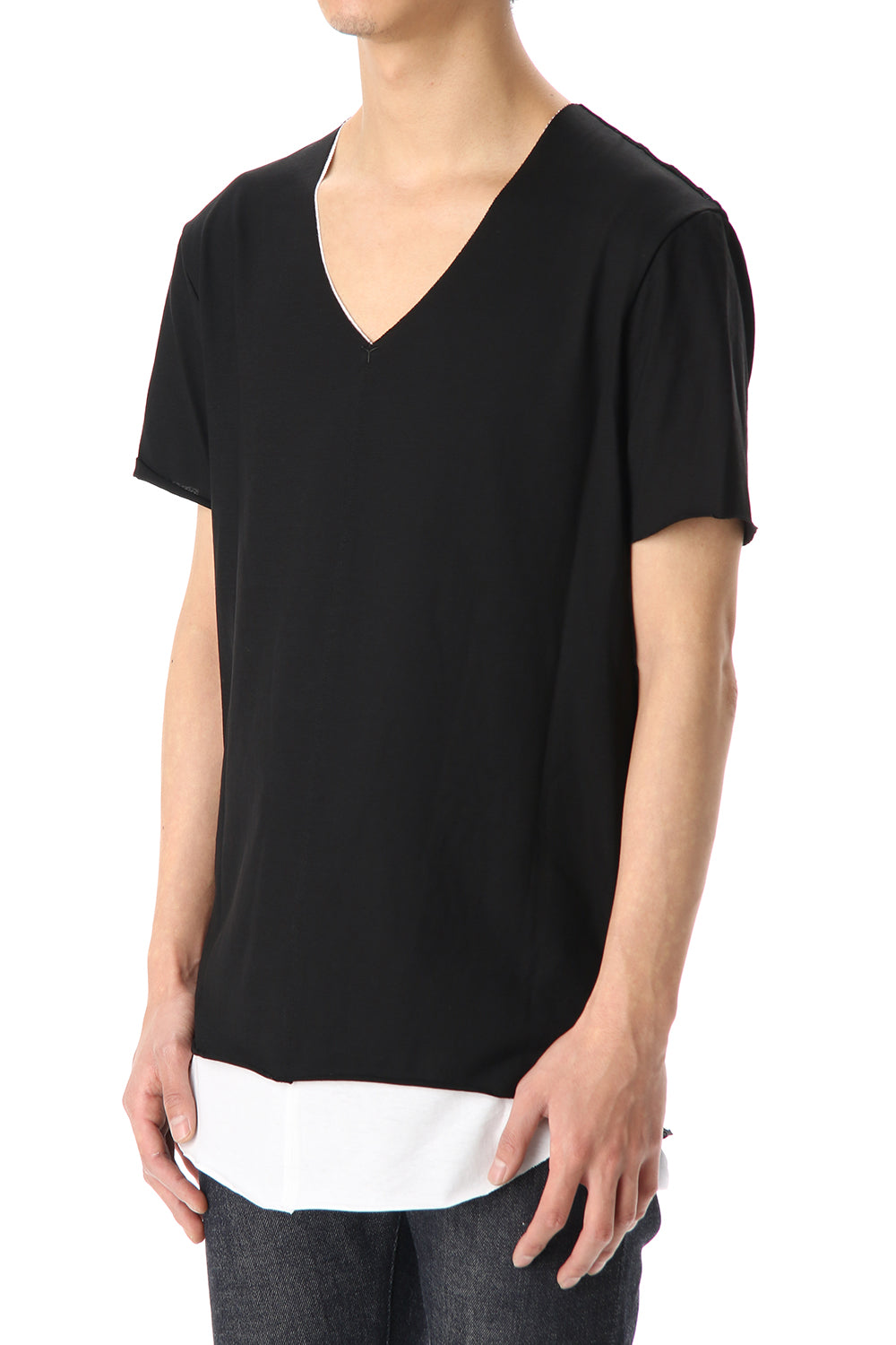 Layered cutsew V-neck - White / Black