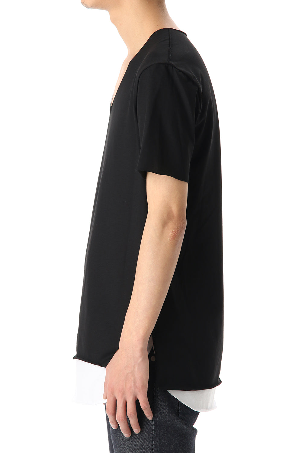 Layered cutsew V-neck - White / Black
