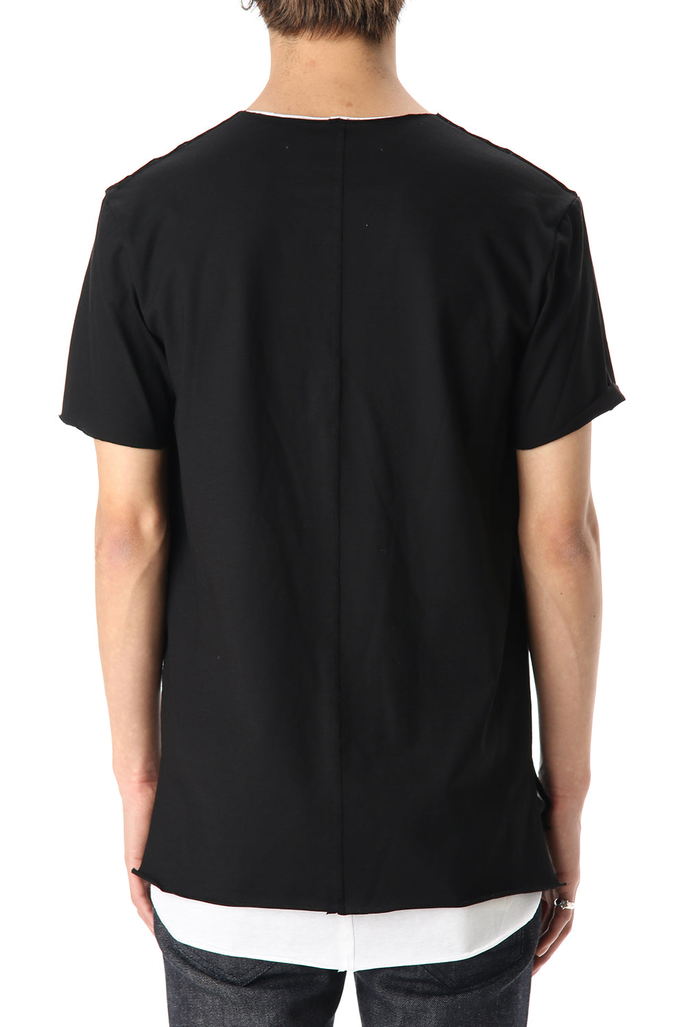 Layered cutsew V-neck - White / Black