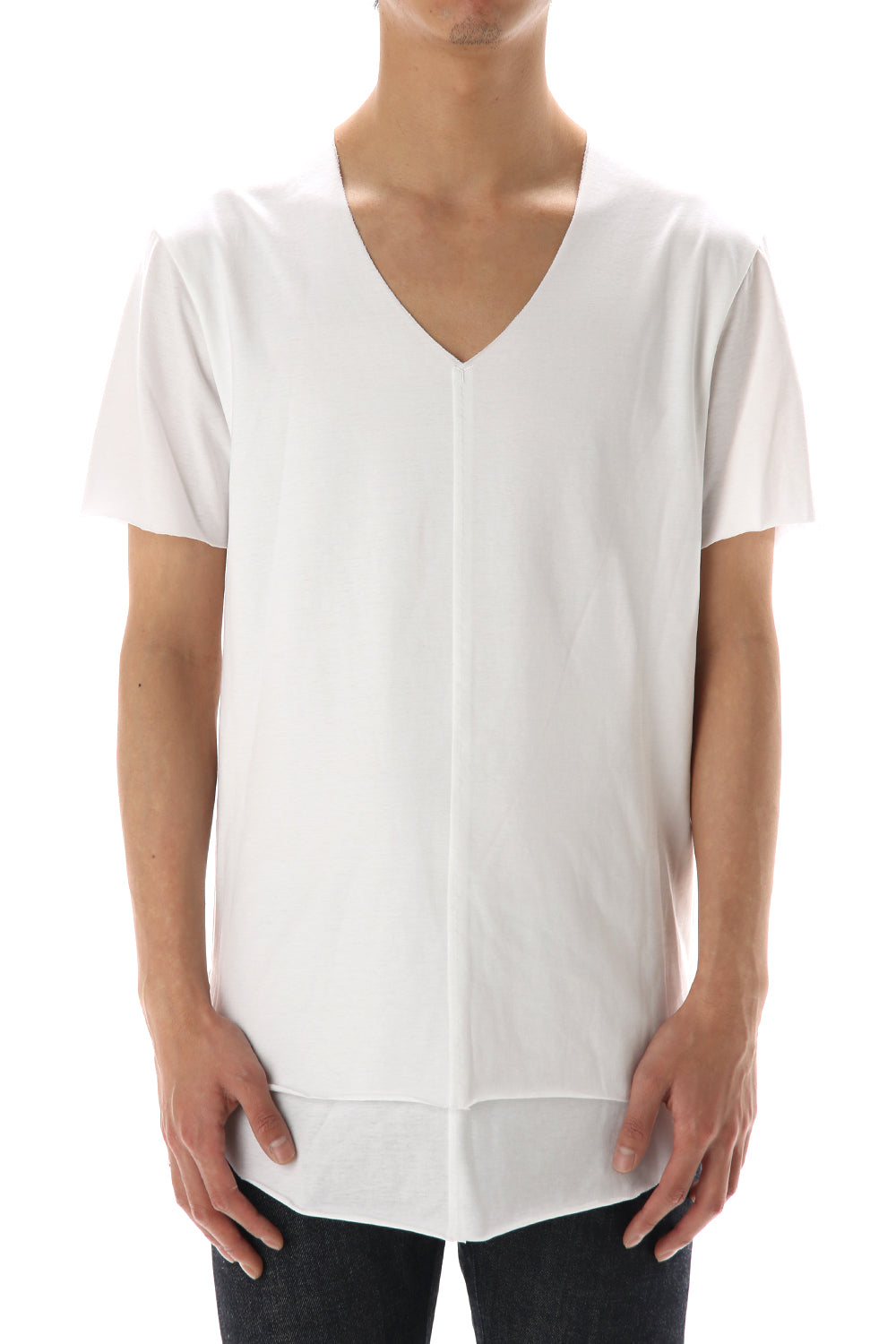 Layered cutsew V-neck - White