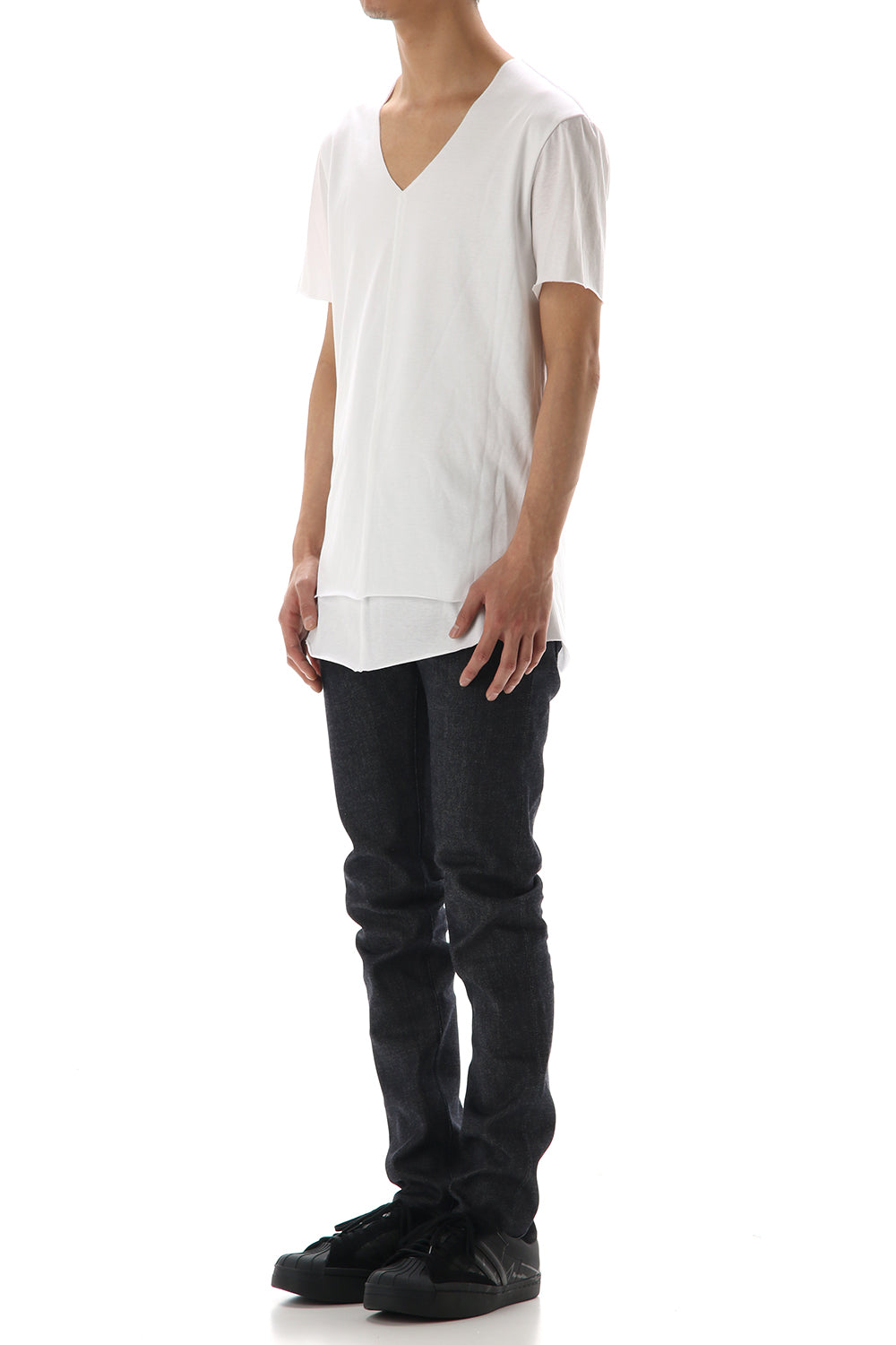 Layered cutsew V-neck - White