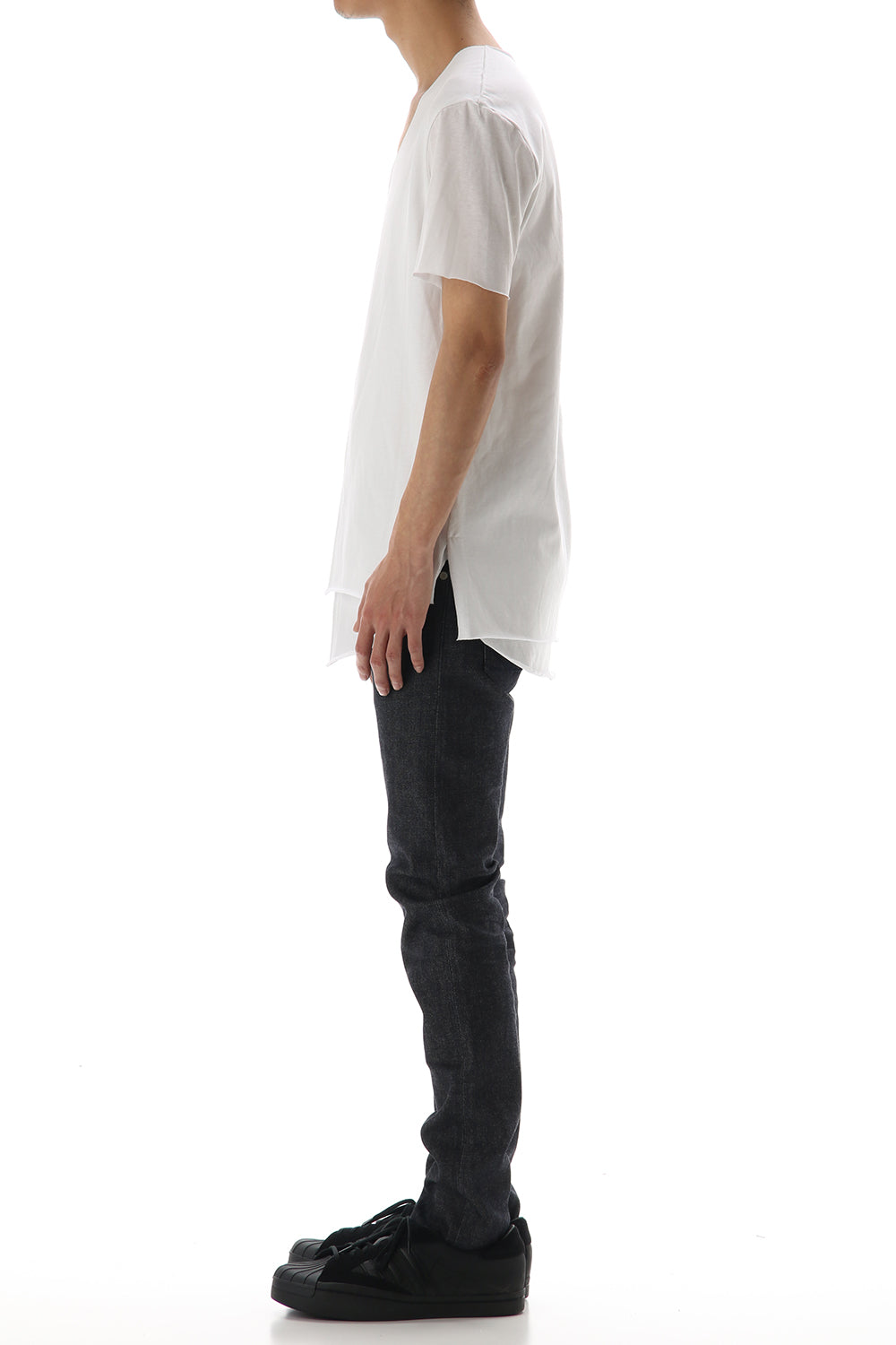 Layered cutsew V-neck - White