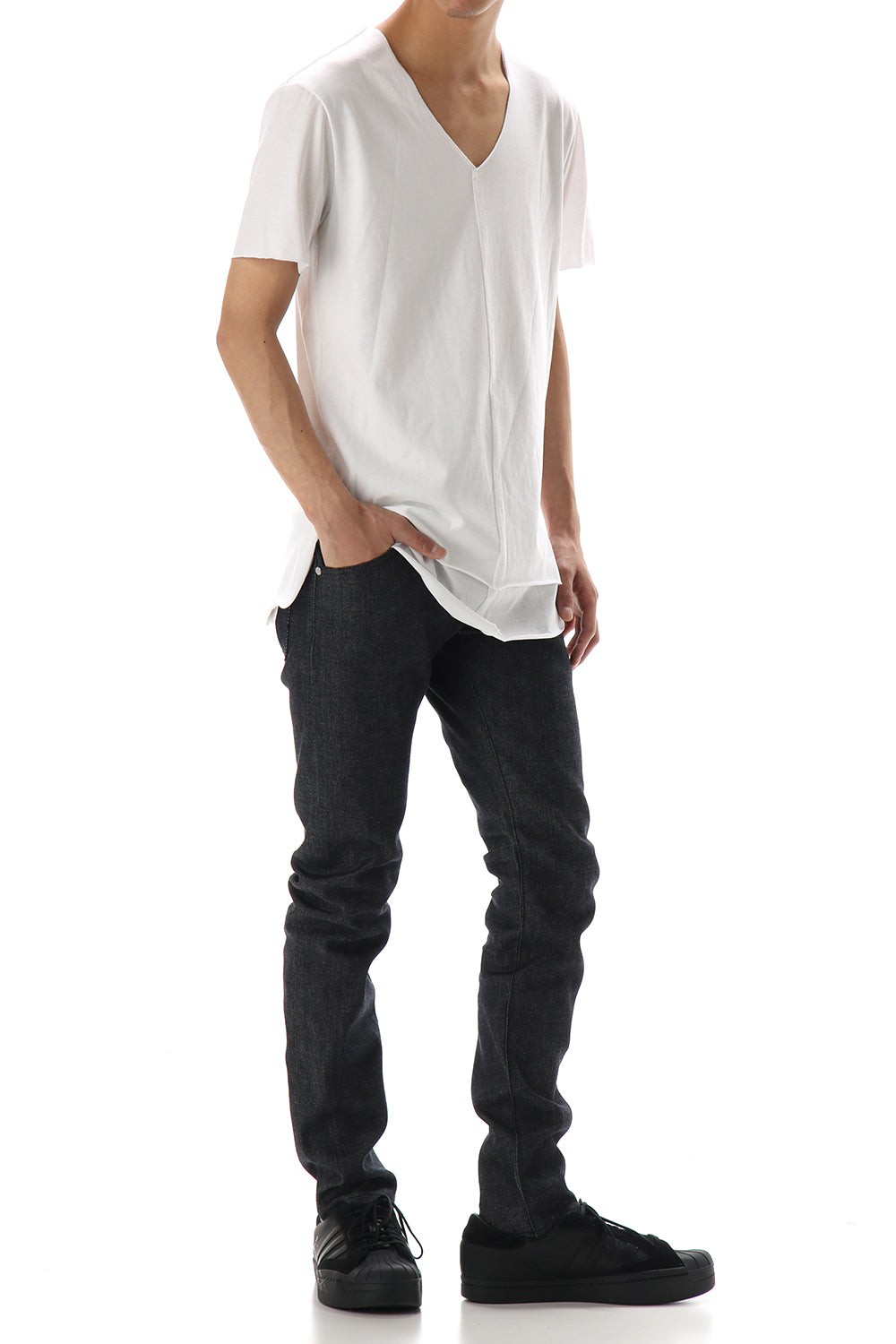 Layered cutsew V-neck - White
