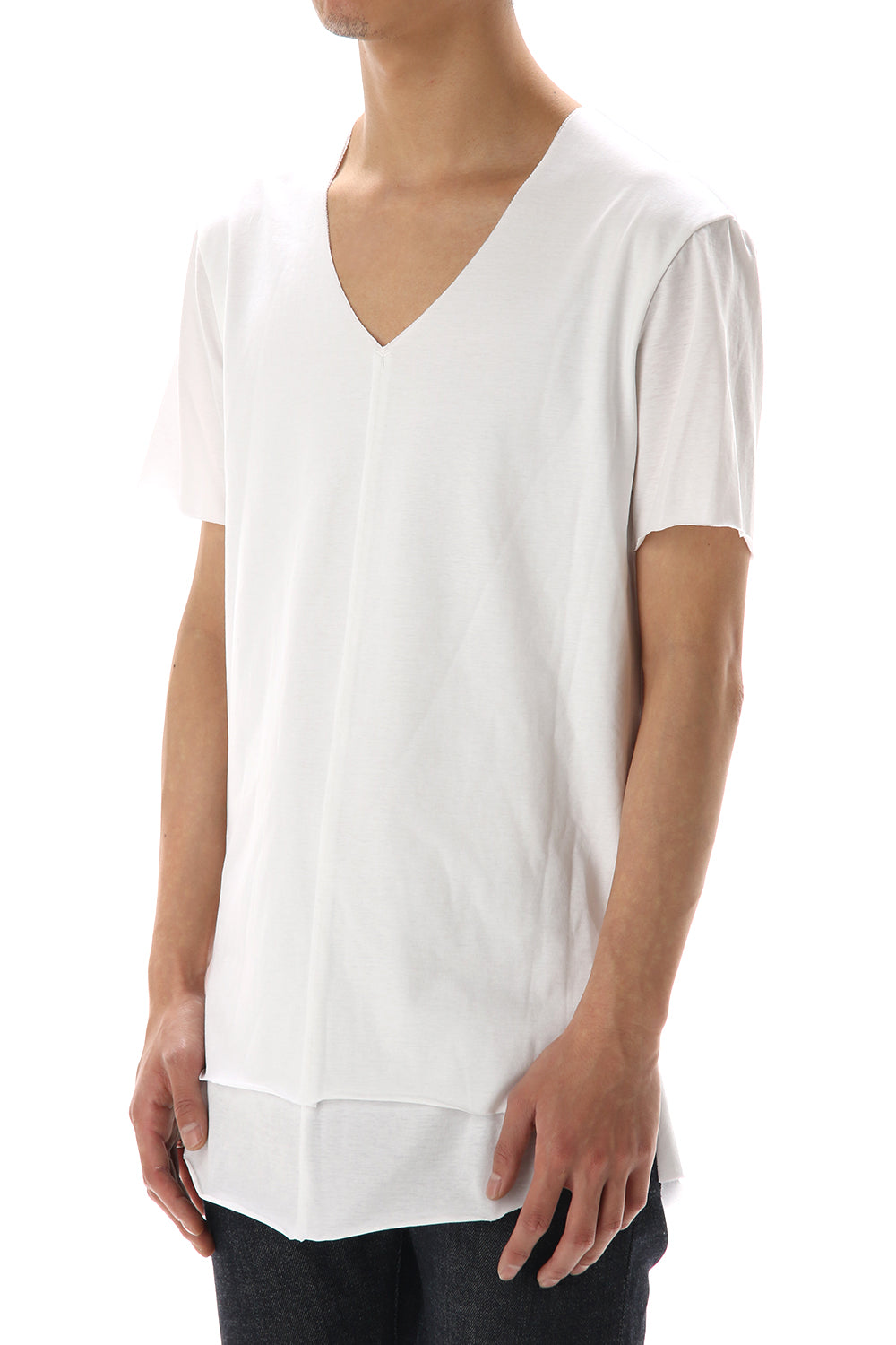 Layered cutsew V-neck - White