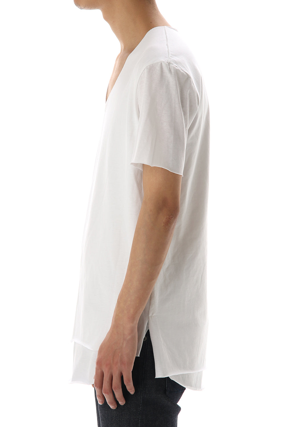 Layered cutsew V-neck - White