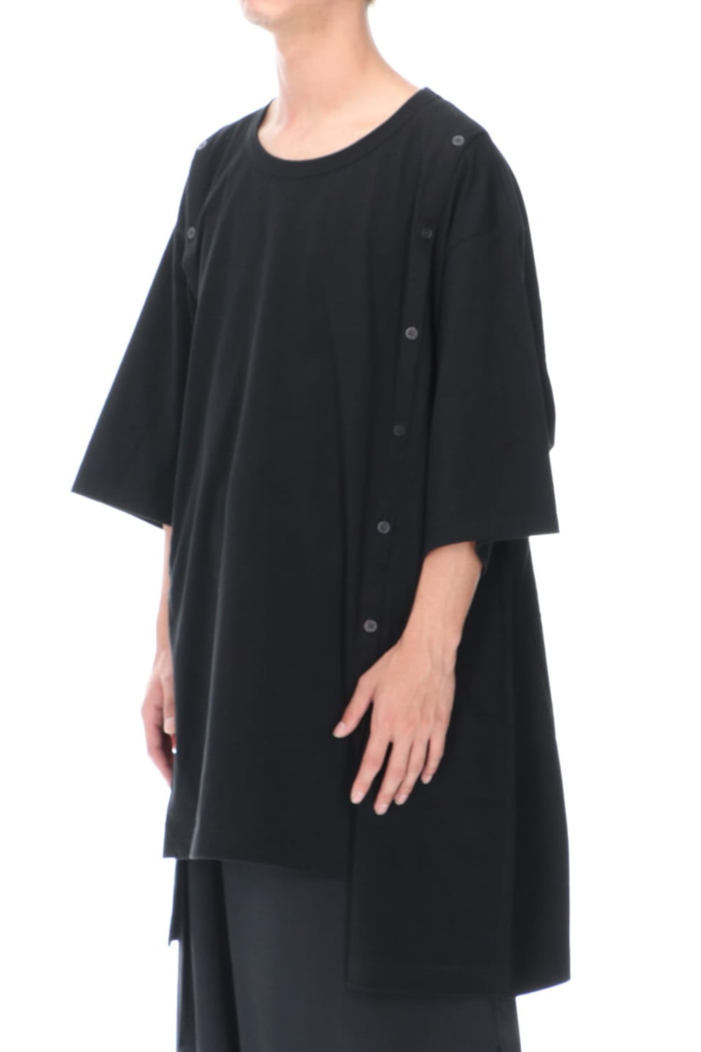 ジャージー オープン ボタン ショートスリーブ ジャンボ T ブラック