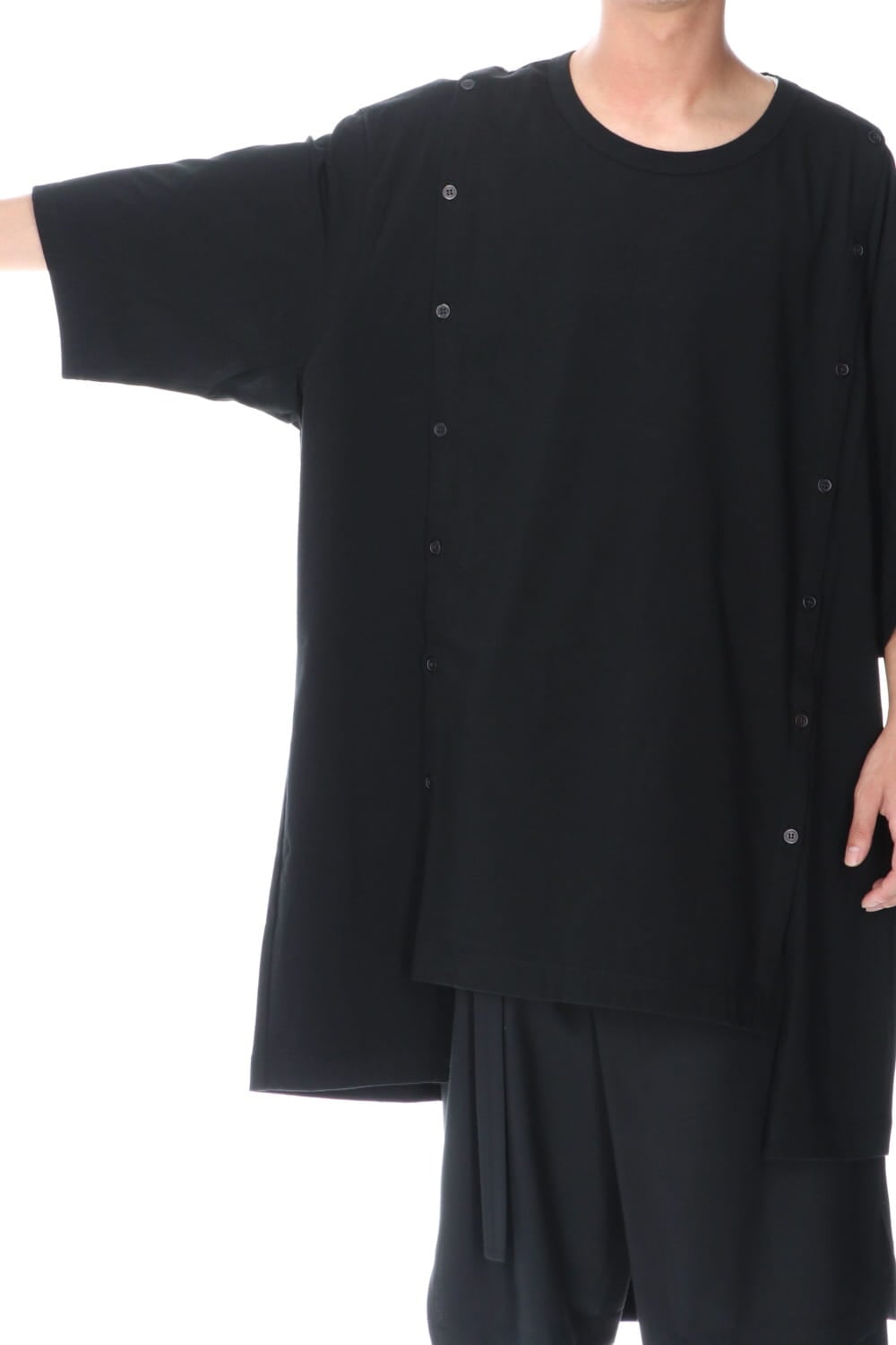 ジャージー オープン ボタン ショートスリーブ ジャンボ T ブラック