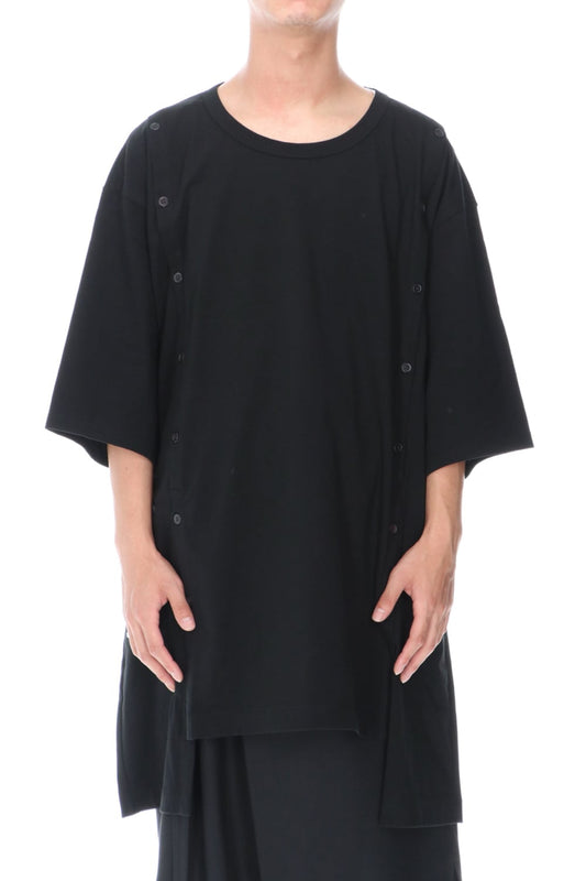 ジャージー オープン ボタン ショートスリーブ ジャンボ T ブラック