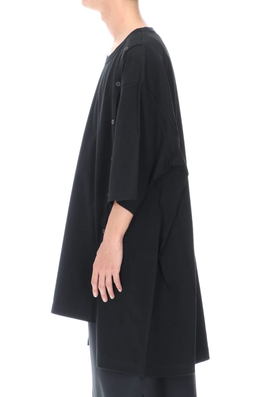 ジャージー オープン ボタン ショートスリーブ ジャンボ T ブラック