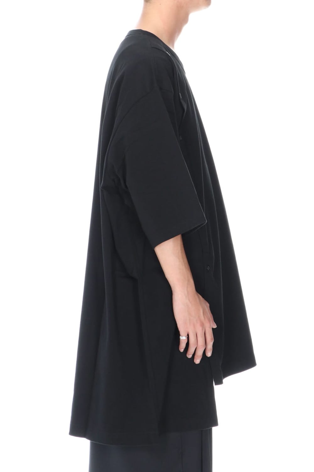 ジャージー オープン ボタン ショートスリーブ ジャンボ T ブラック