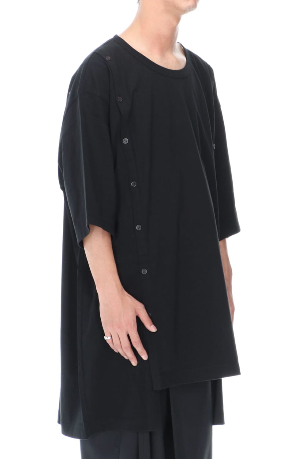 ジャージー オープン ボタン ショートスリーブ ジャンボ T ブラック