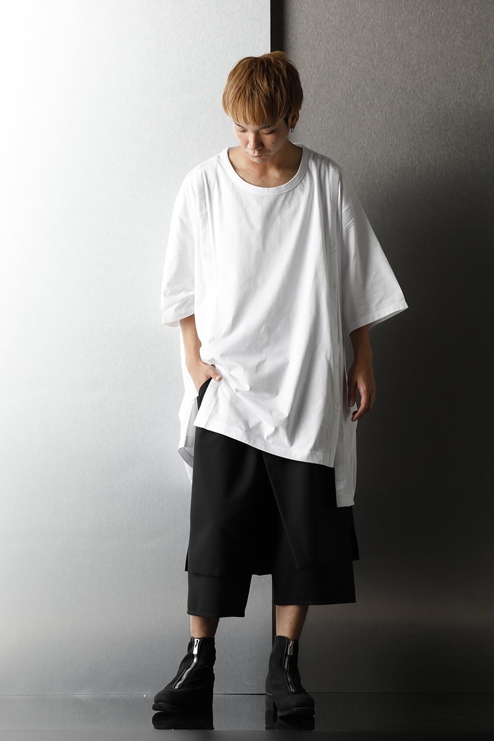 ジャージー オープン ボタン ショートスリーブ ジャンボ T ホワイト