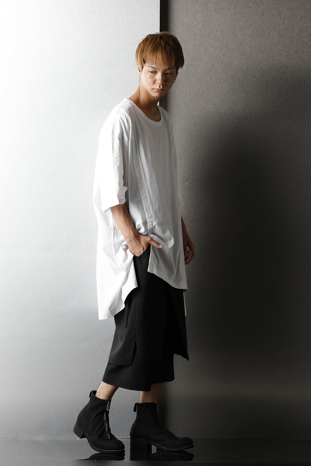 ジャージー オープン ボタン ショートスリーブ ジャンボ T ホワイト