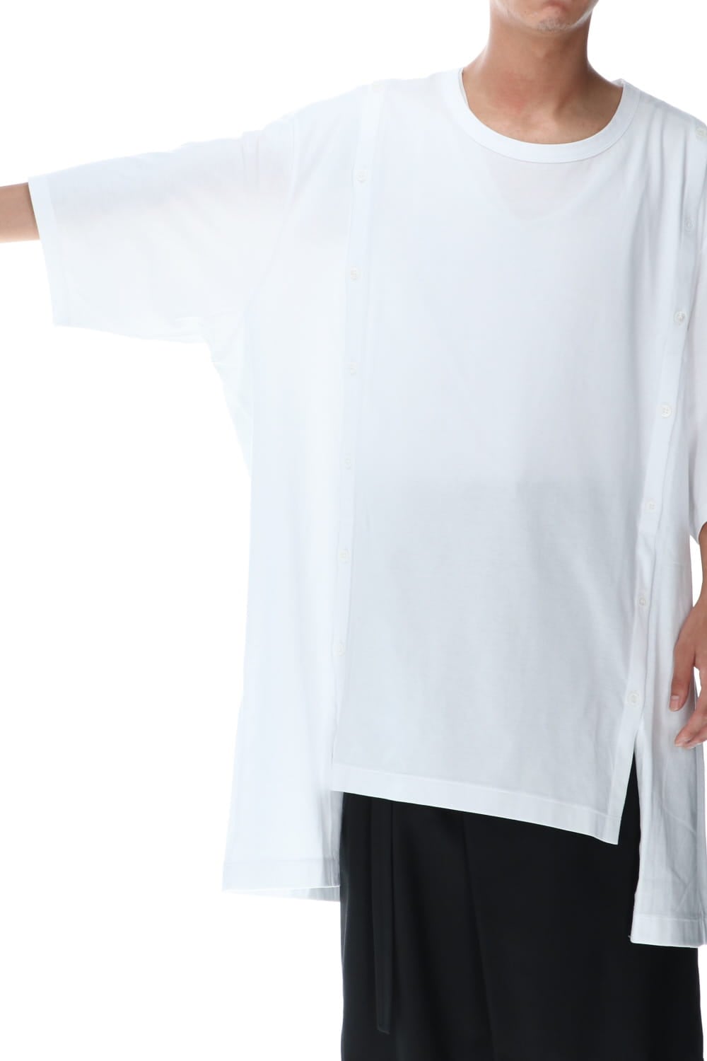 ジャージー オープン ボタン ショートスリーブ ジャンボ T ホワイト