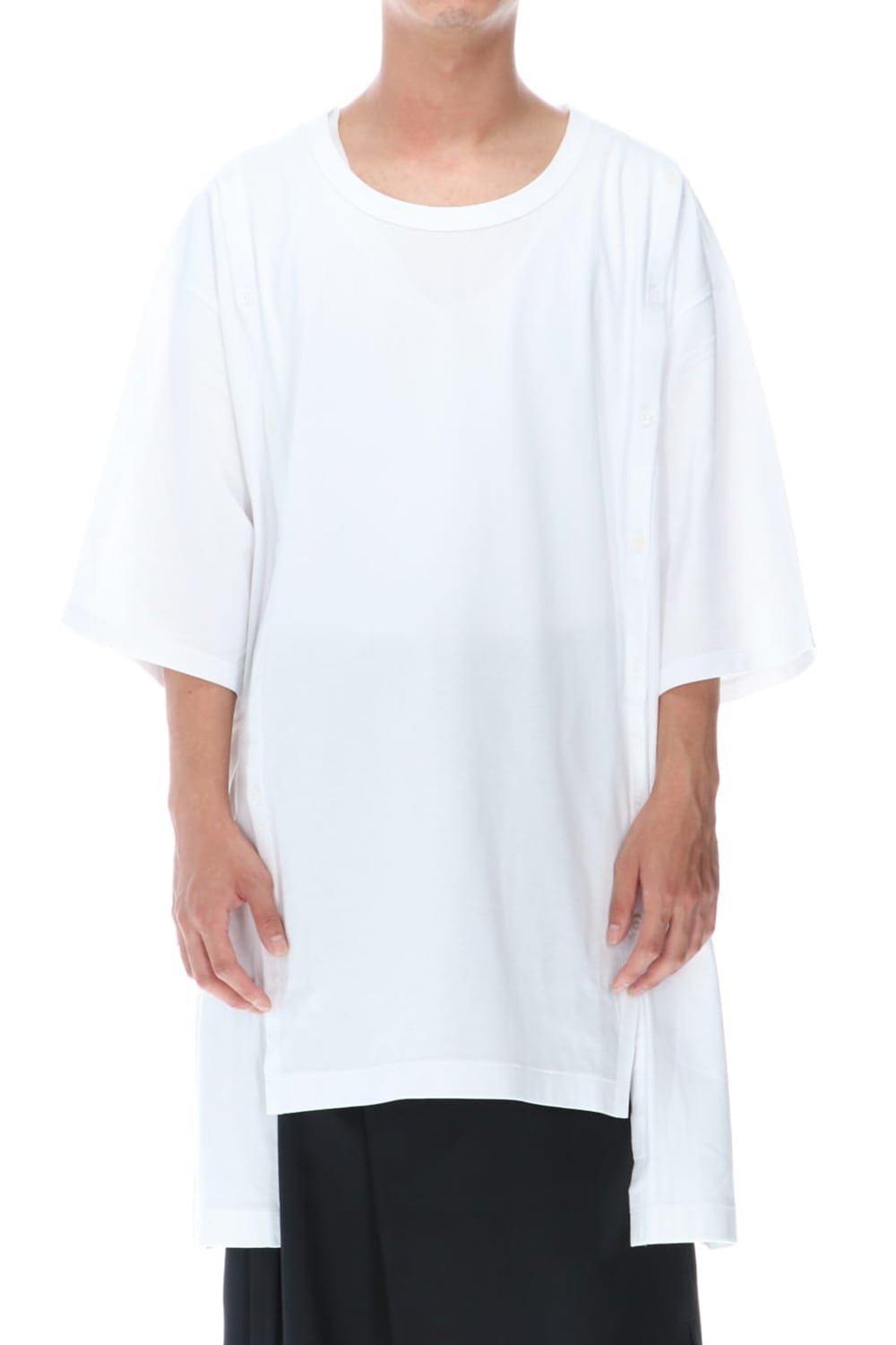 ジャージー オープン ボタン ショートスリーブ ジャンボ T ホワイト