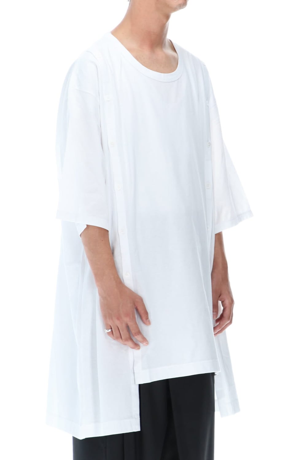 ジャージー オープン ボタン ショートスリーブ ジャンボ T ホワイト