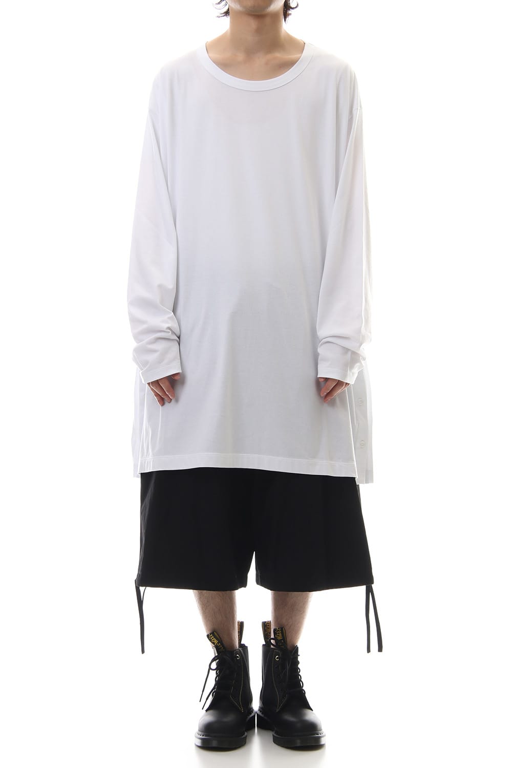 Side button Long sleeve Jumbo tee White